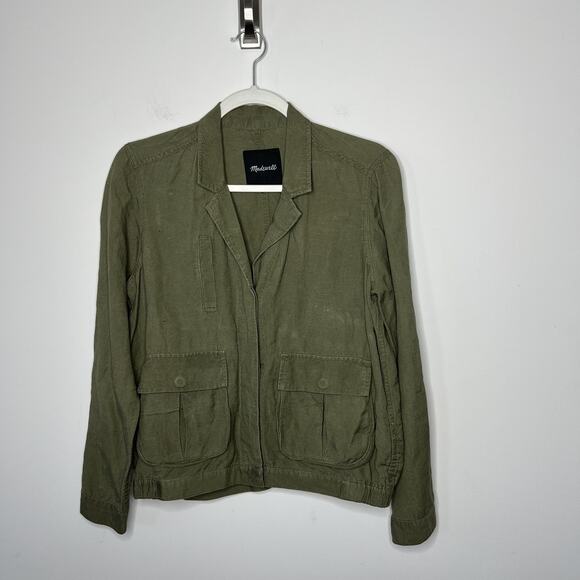 Madewell Jacket Womens Small Utility Linen Blend Safari Military Pockets Casual - Picture 1 of 11